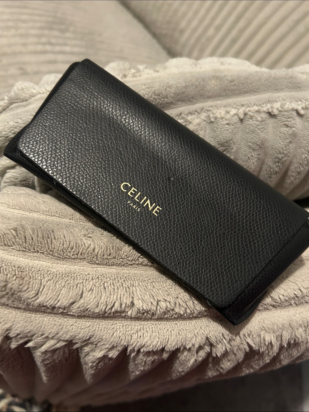 Celine Black Leather Long Continental Wallet with Gold Logo